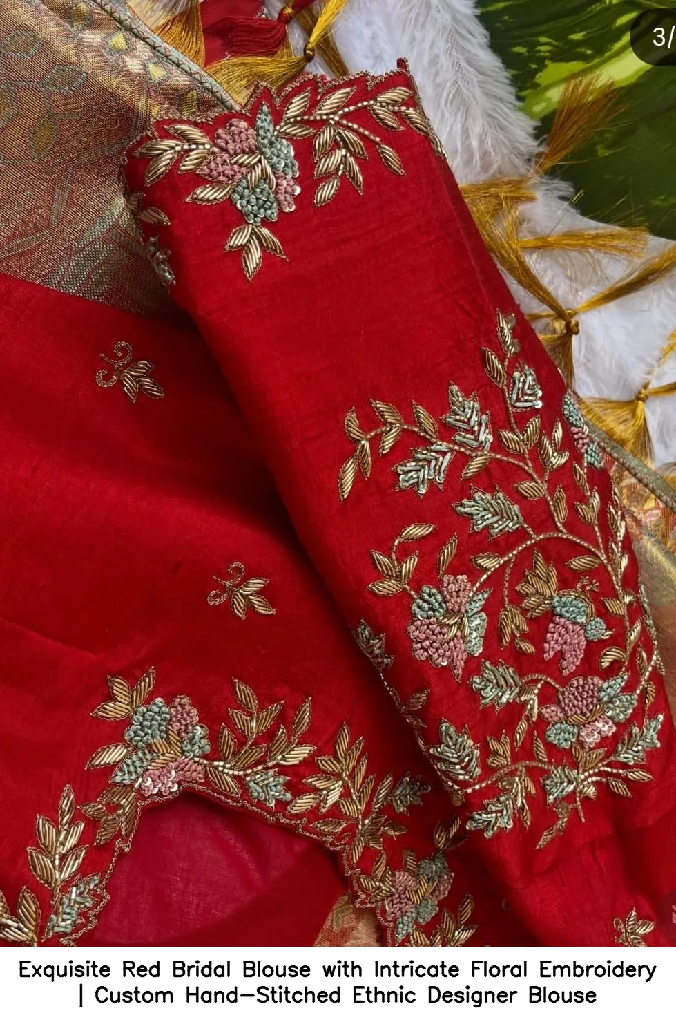 Exquisite Red Bridal Blouse with Intricate Floral Embroidery | Custom Hand-Stitched Ethnic Designer Blouse 2