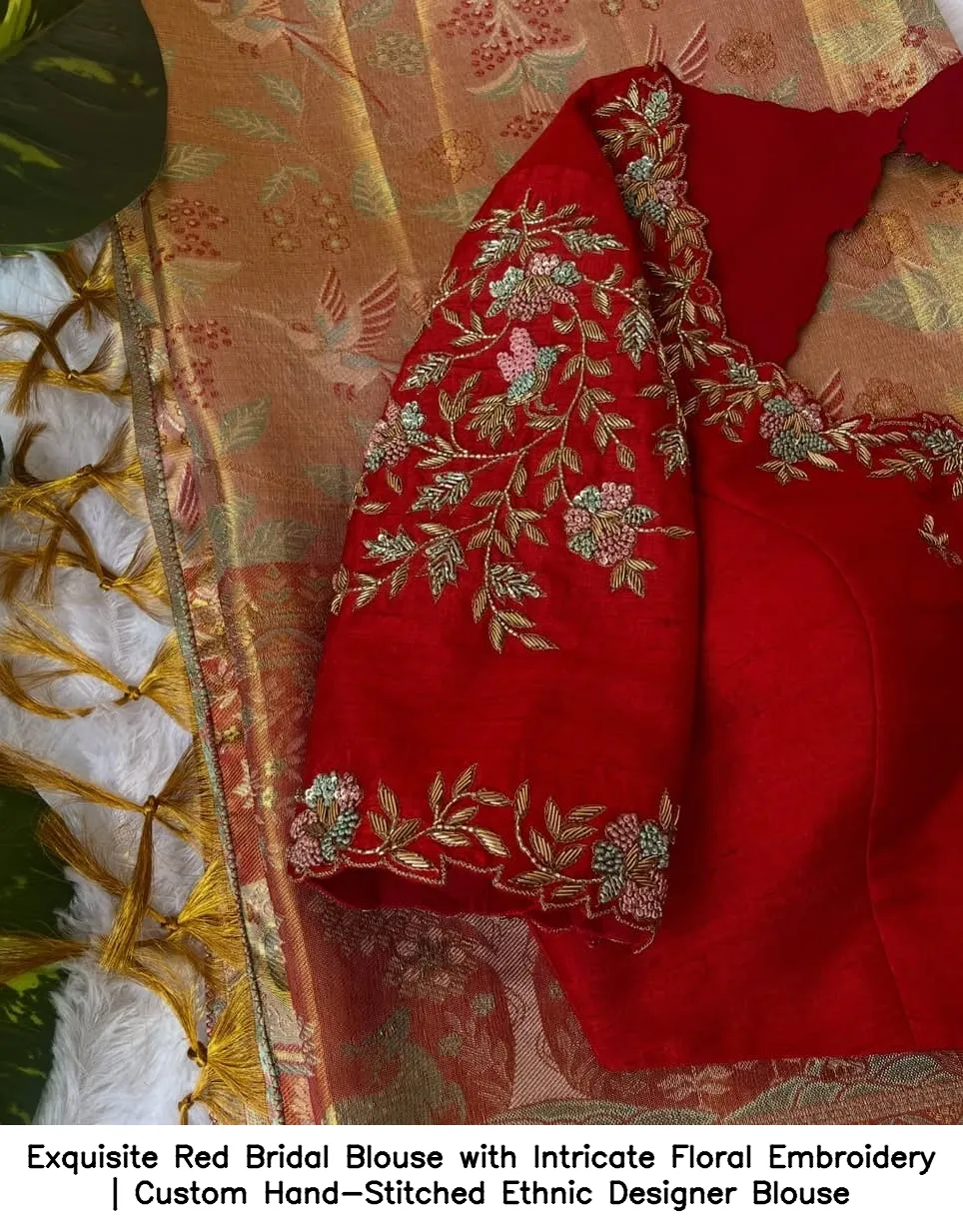 Exquisite Red Bridal Blouse with Intricate Floral Embroidery | Custom Hand-Stitched Ethnic Designer Blouse 4