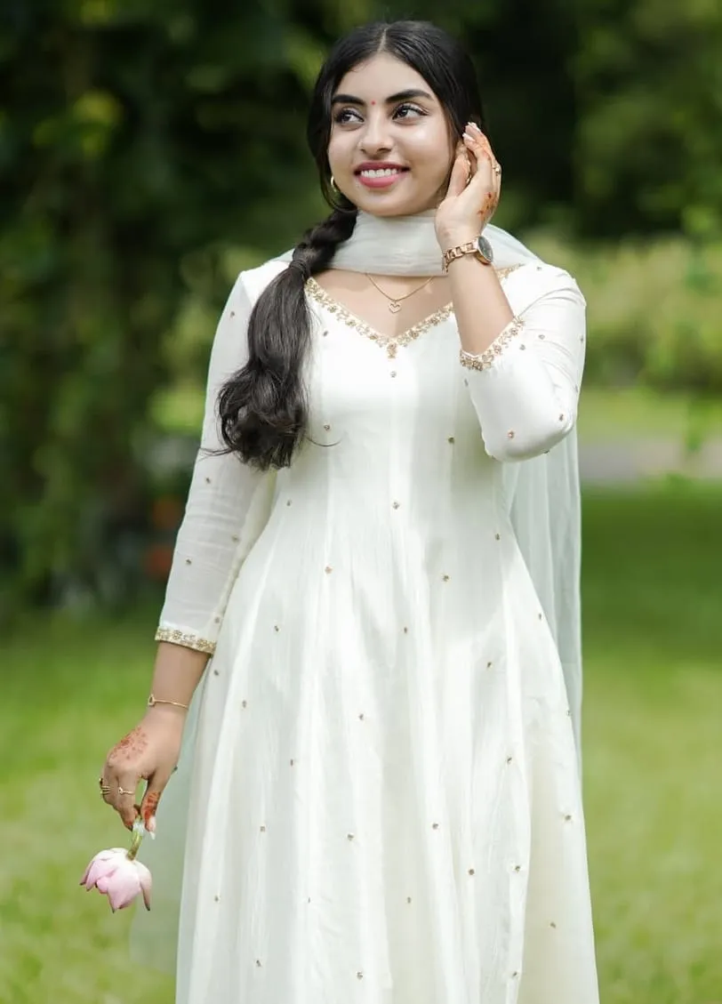 Exquisite White Festive Anarkali Suit | Custom Embroidered Ethnic Wear for Special Occasions