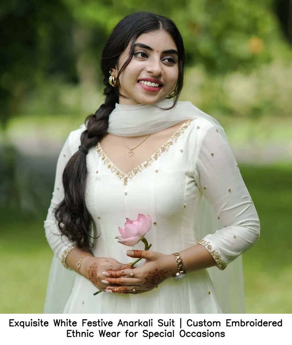 Exquisite White Festive Anarkali Suit | Custom Embroidered Ethnic Wear for Special Occasions 2