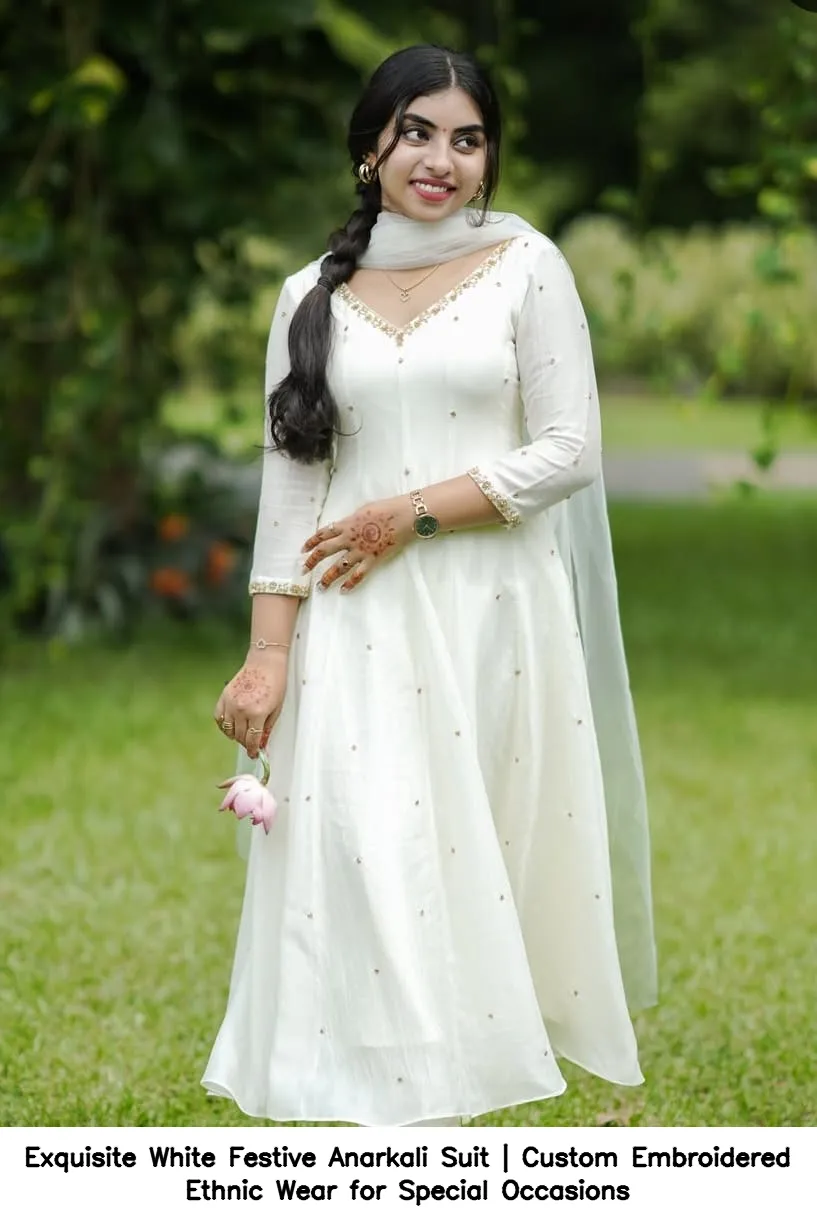 Exquisite White Festive Anarkali Suit | Custom Embroidered Ethnic Wear for Special Occasions 3