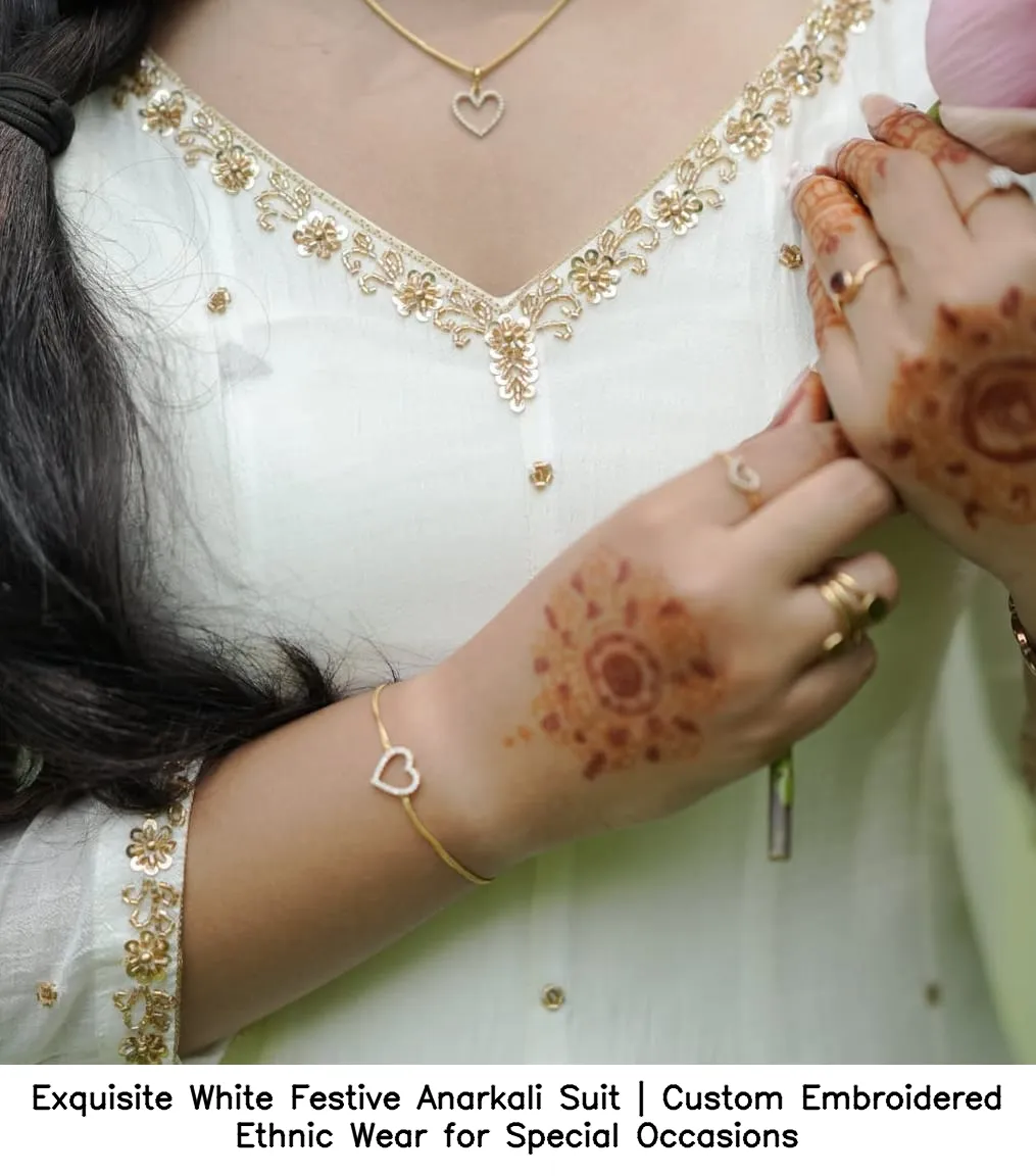 Exquisite White Festive Anarkali Suit | Custom Embroidered Ethnic Wear for Special Occasions 4