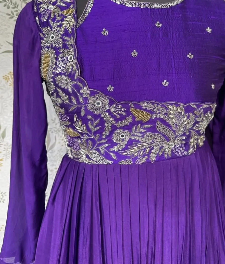 Festive Royal Purple Ethnic Gown with Heavy Embroidery for Special Occasions