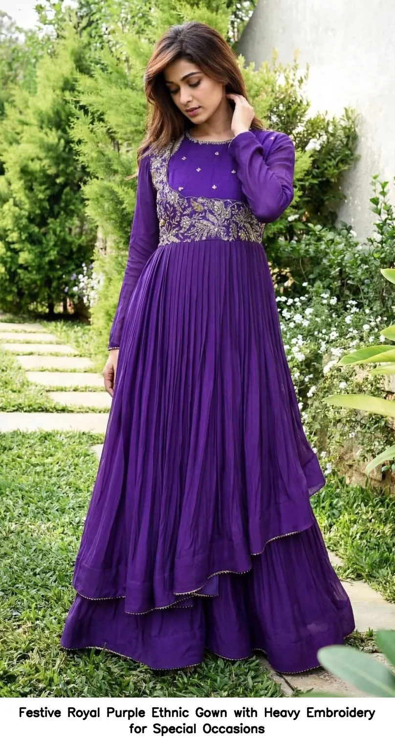 Festive Royal Purple Ethnic Gown with Heavy Embroidery for Special Occasions 2
