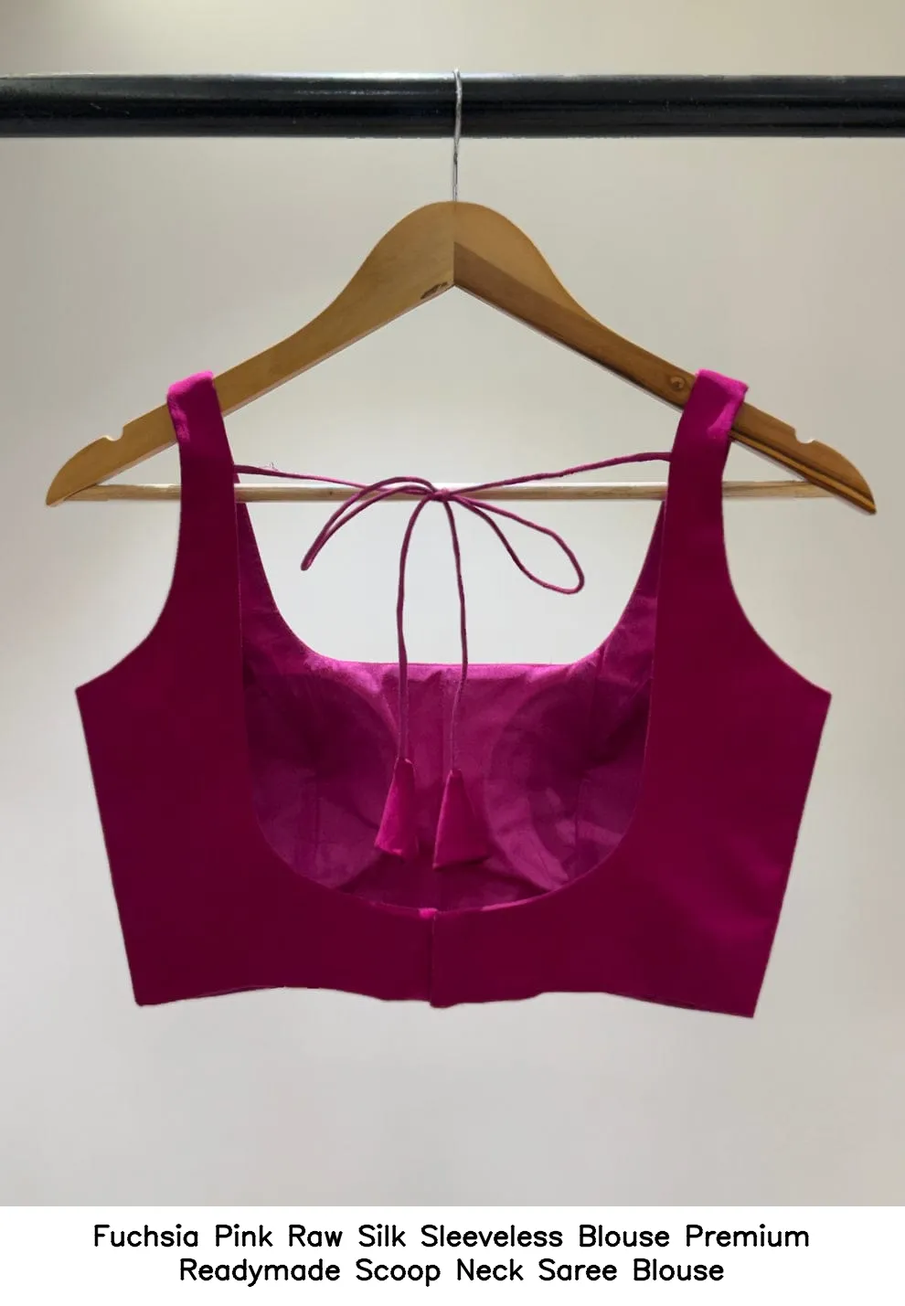 Fuchsia Pink Raw Silk Sleeveless Blouse – Premium Readymade Scoop Neck Saree Blouse 2