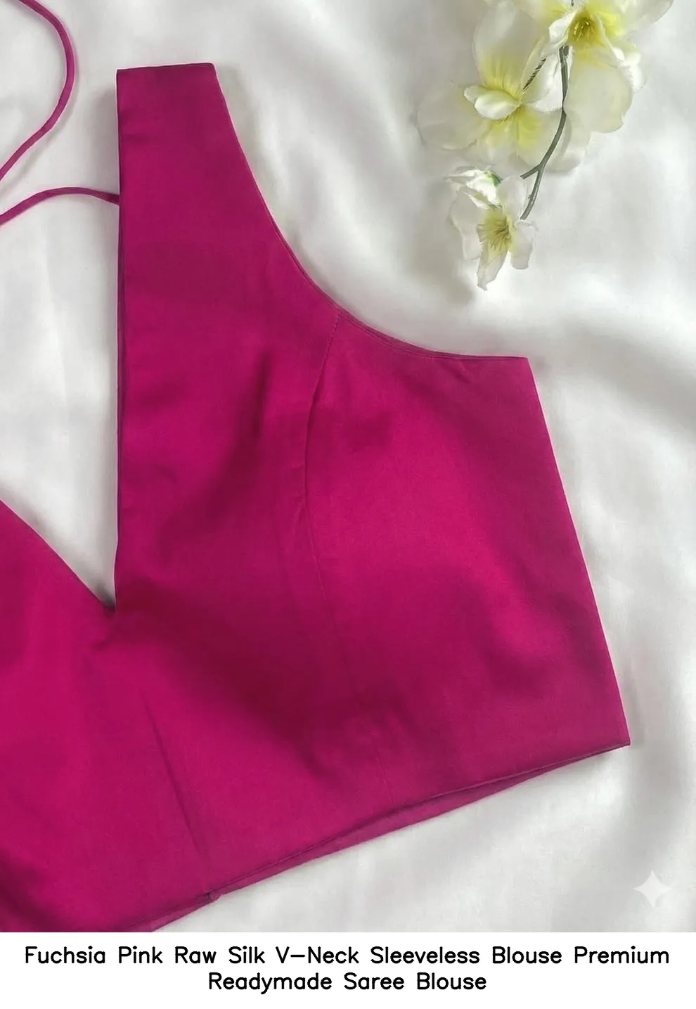 Fuchsia Pink Raw Silk V-Neck Sleeveless Blouse – Premium Readymade Saree Blouse 3