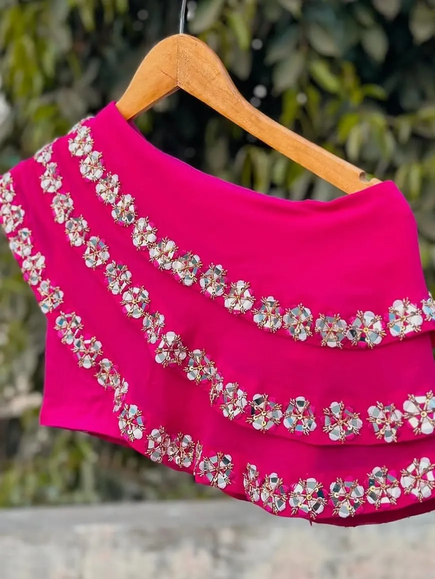 Fuchsia Tiered Mirror Work Blouse | Festive Wear Designer Top | Premium Hand-Embellished Ethnic Wear