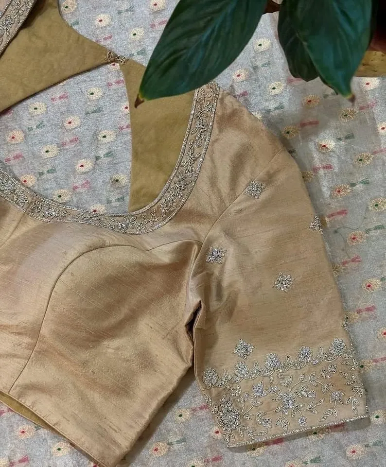 Gold Silk Designer Blouse | Heavy Hand-Embroidered Zardosi Work | Traditional Bridal Wedding Blouse 1