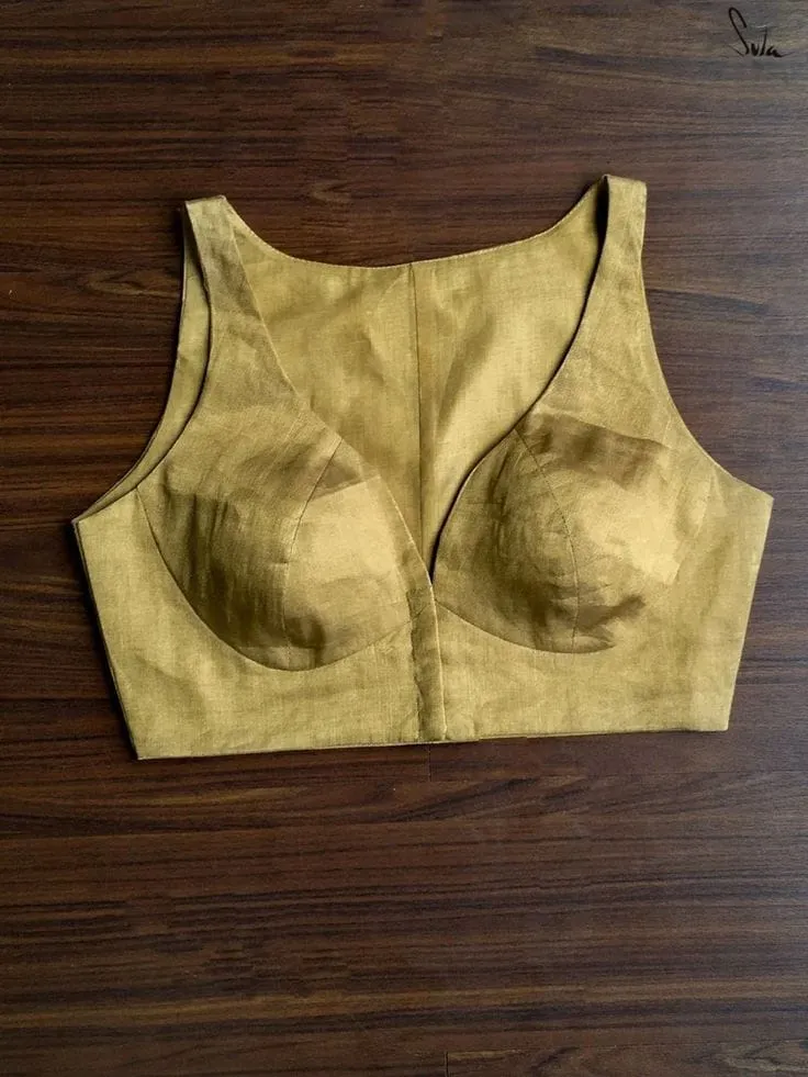 Gold Sleeveless Saree Blouse | Readymade V-Neck Choli 1