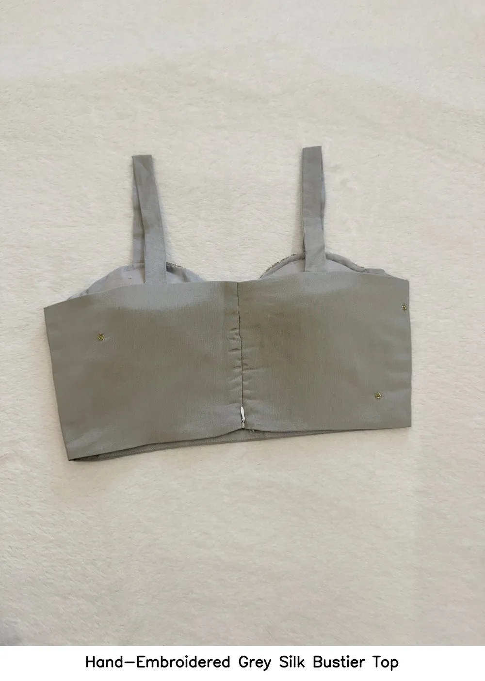Hand-Embroidered Grey Silk Bustier Top 3