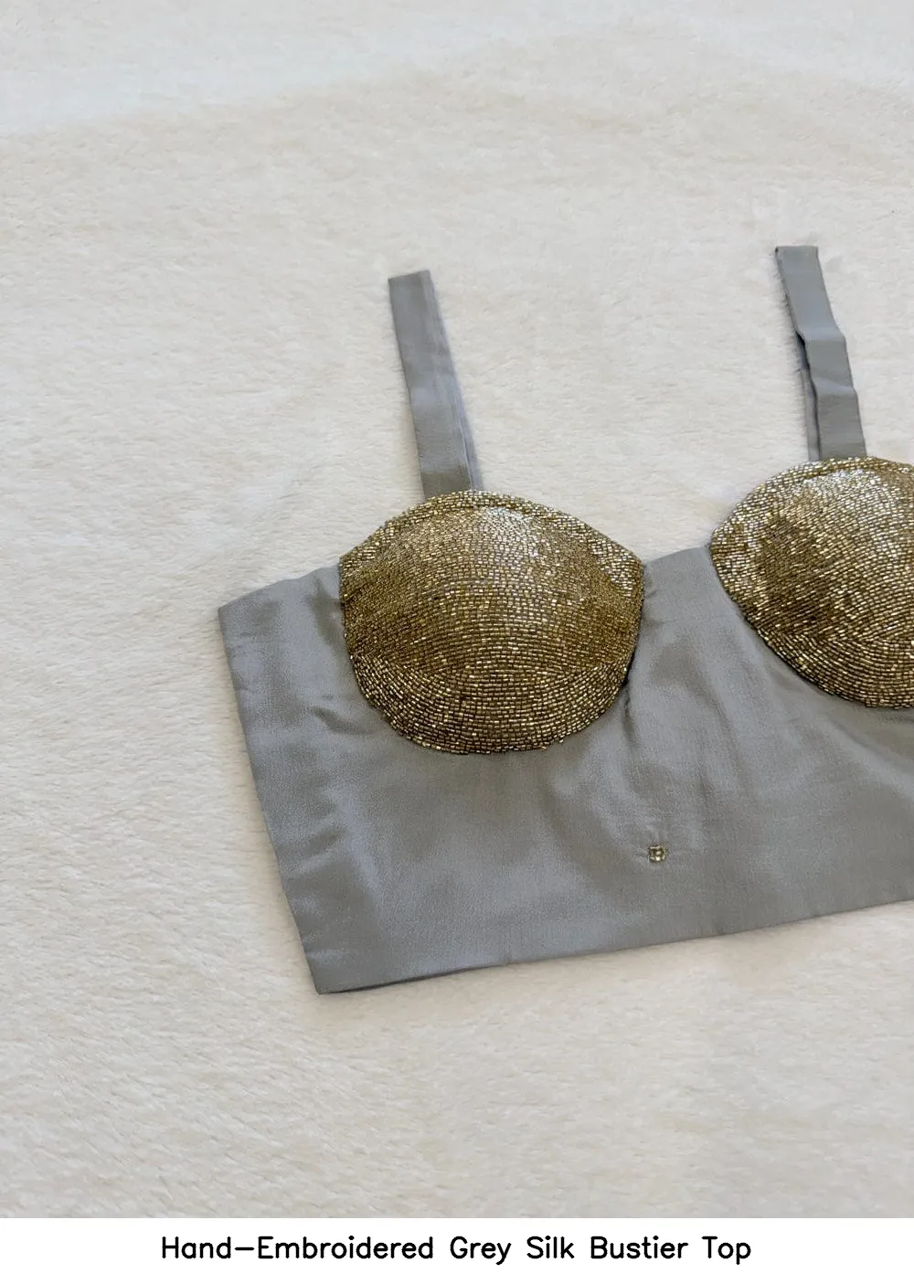 Hand-Embroidered Grey Silk Bustier Top 4