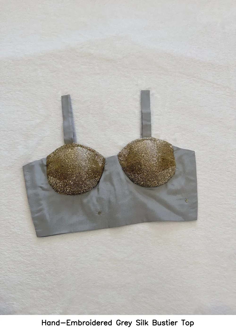 Hand-Embroidered Grey Silk Bustier Top 5