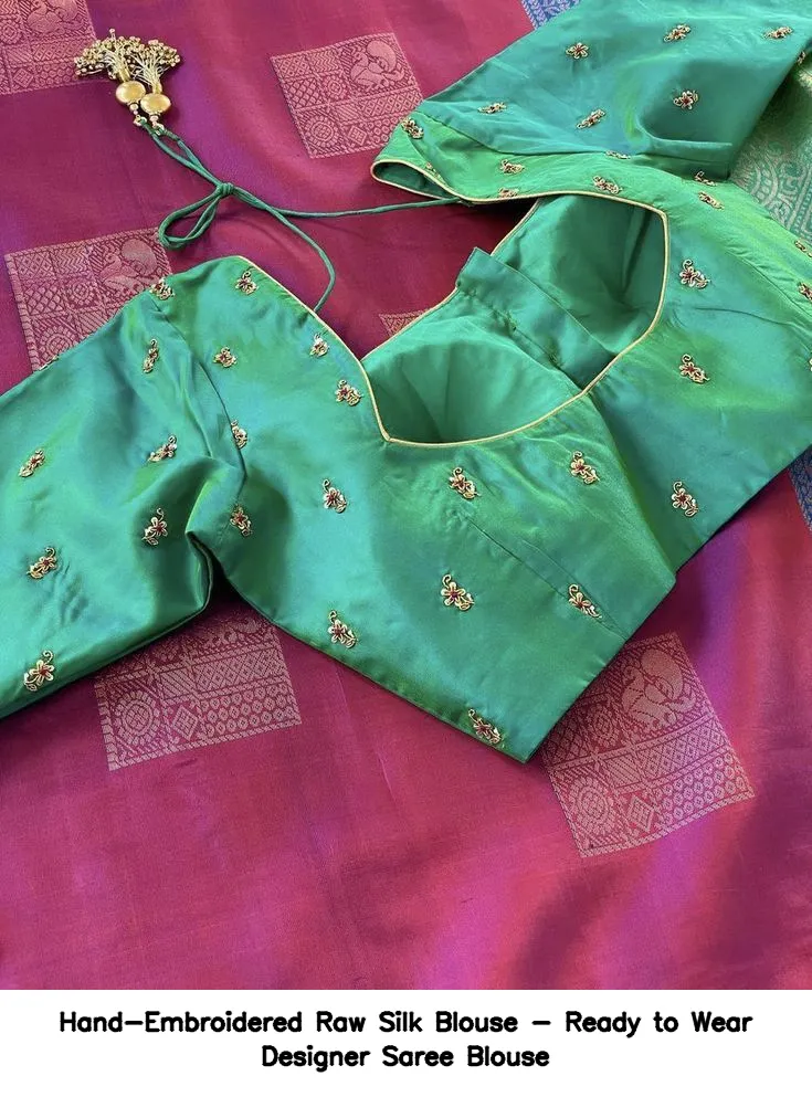 Hand-Embroidered Raw Silk Blouse - Ready to Wear Designer Saree Blouse 2