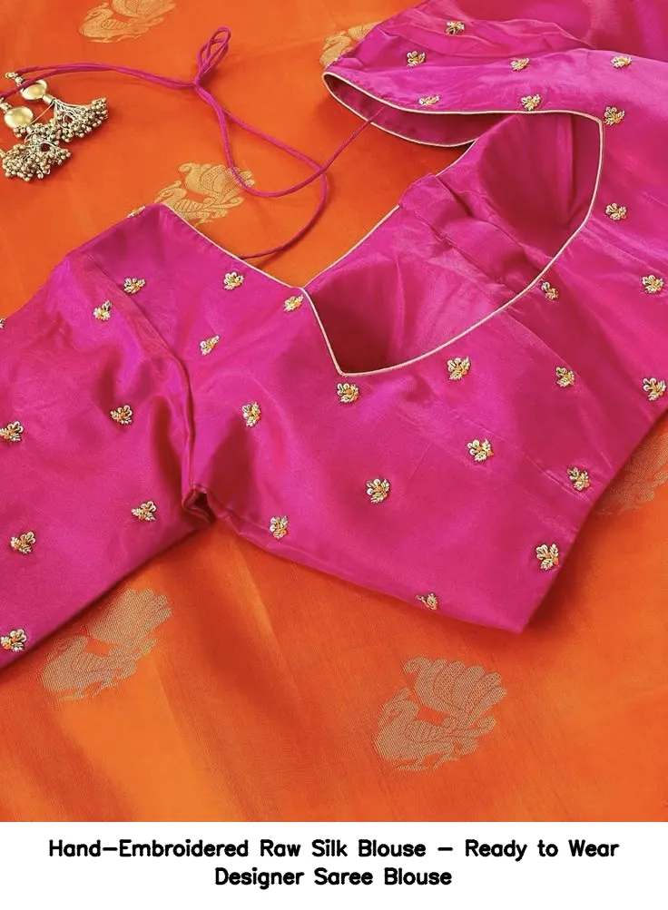 Hand-Embroidered Raw Silk Blouse - Ready to Wear Designer Saree Blouse 3