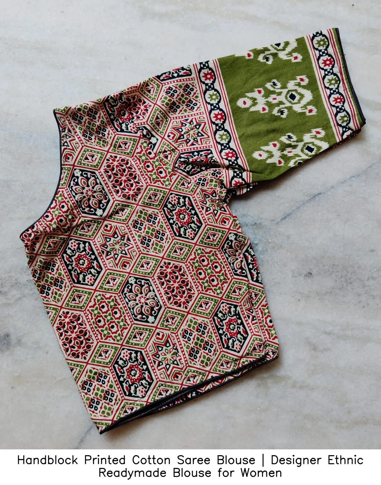 Handblock Printed Cotton Saree Blouse | Designer Ethnic Readymade Blouse for Women 2