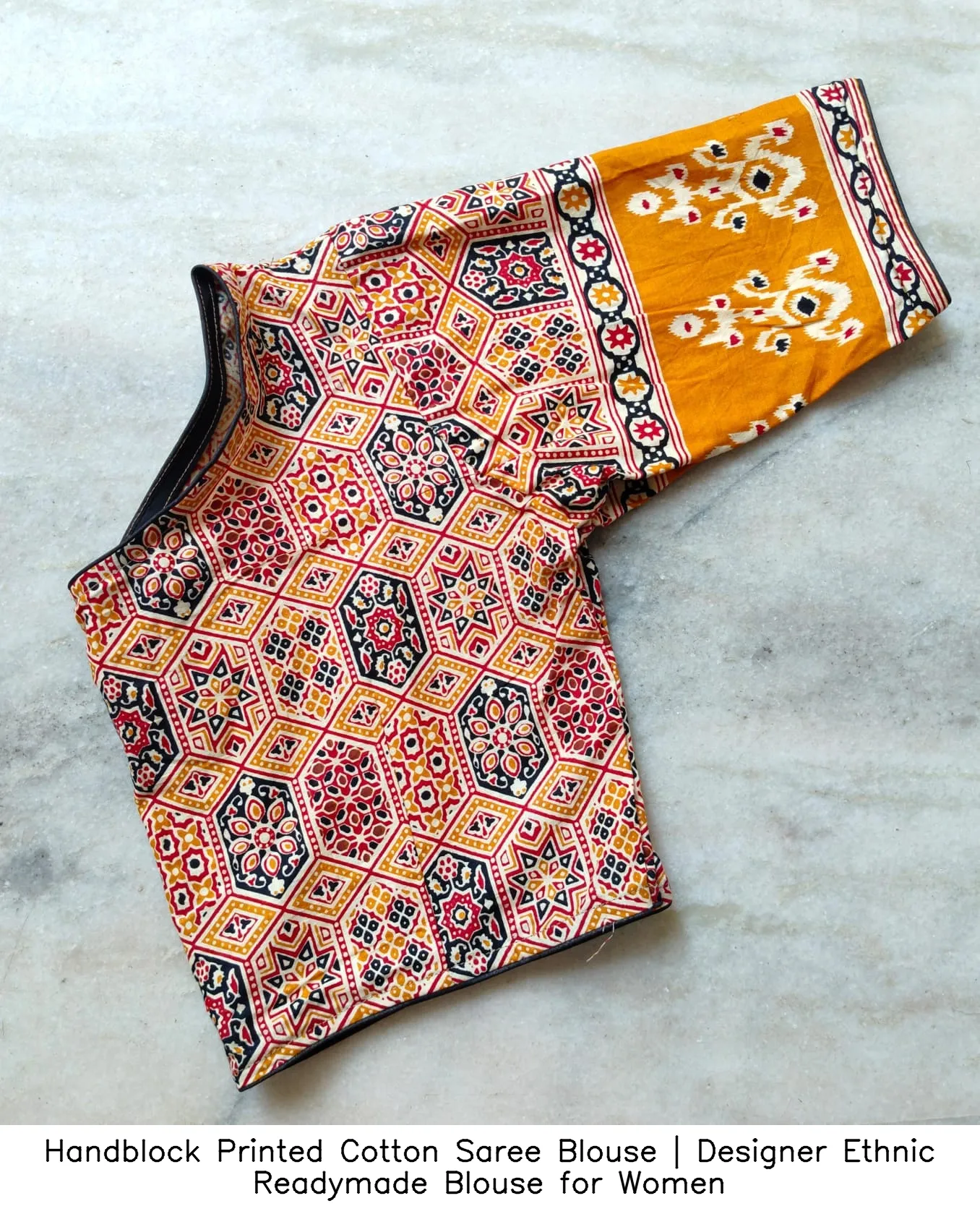 Handblock Printed Cotton Saree Blouse | Designer Ethnic Readymade Blouse for Women 3