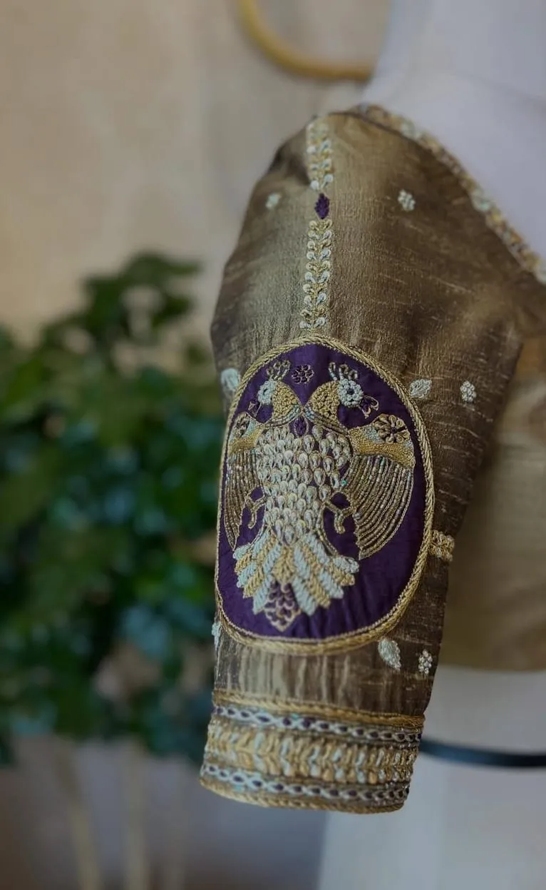 Handcrafted Ethnic Designer Blouse | Heavy Aari Embroidery in Bronze & Purple | Party Wear Collection