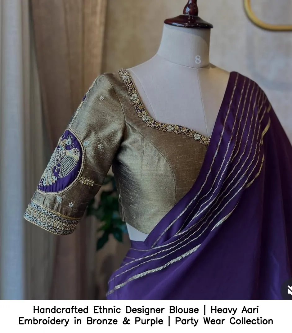 Handcrafted Ethnic Designer Blouse | Heavy Aari Embroidery in Bronze & Purple | Party Wear Collection 2