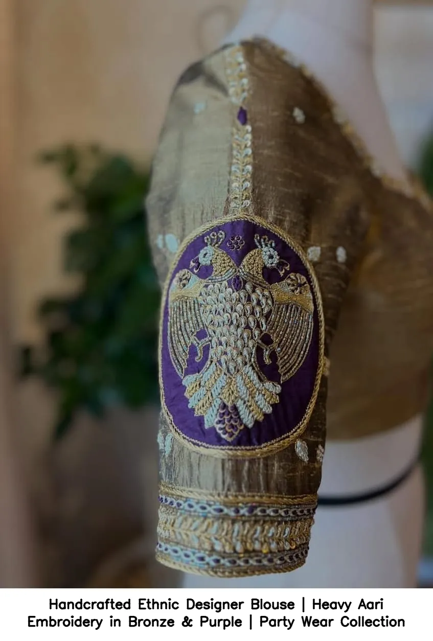 Handcrafted Ethnic Designer Blouse | Heavy Aari Embroidery in Bronze & Purple | Party Wear Collection 4