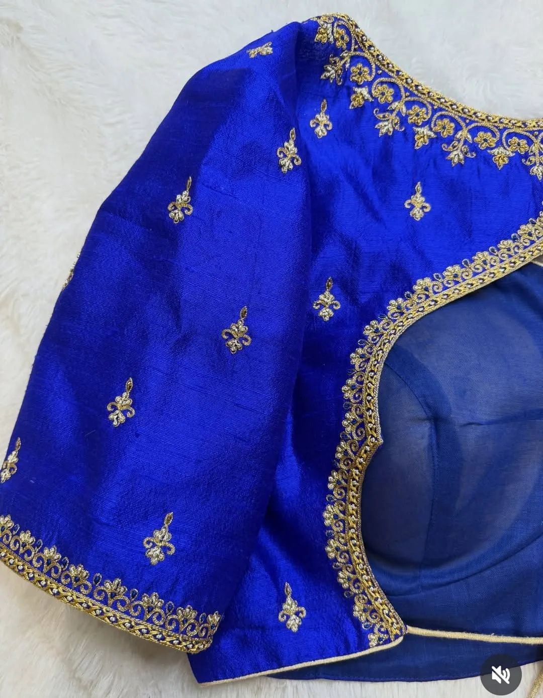 Handcrafted Royal Blue Designer Blouse – Elegant Aari Work Party Wear