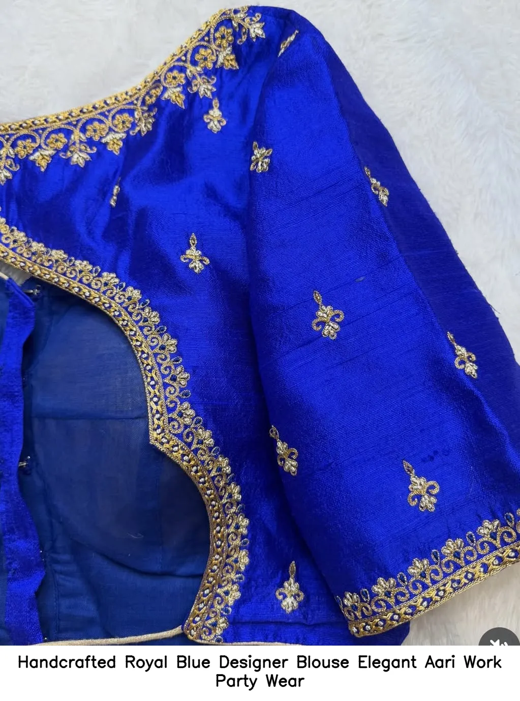 Handcrafted Royal Blue Designer Blouse – Elegant Aari Work Party Wear 2