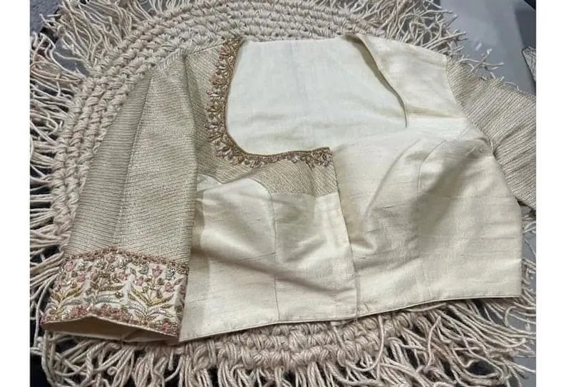 Ivory Designer Silk Blouse | Hand-Embroidered Floral Zardosi Work | Elegant Wedding & Festive Wear