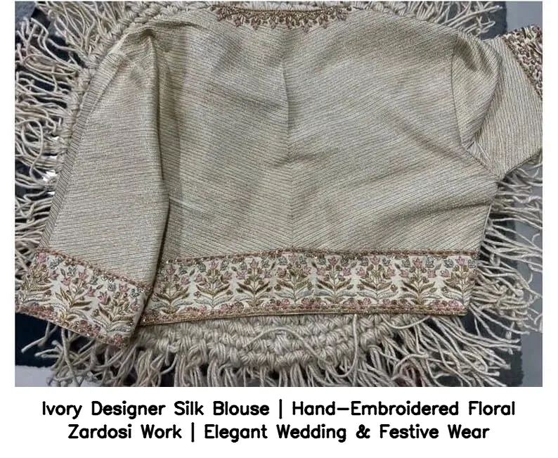 Ivory Designer Silk Blouse | Hand-Embroidered Floral Zardosi Work | Elegant Wedding & Festive Wear 3