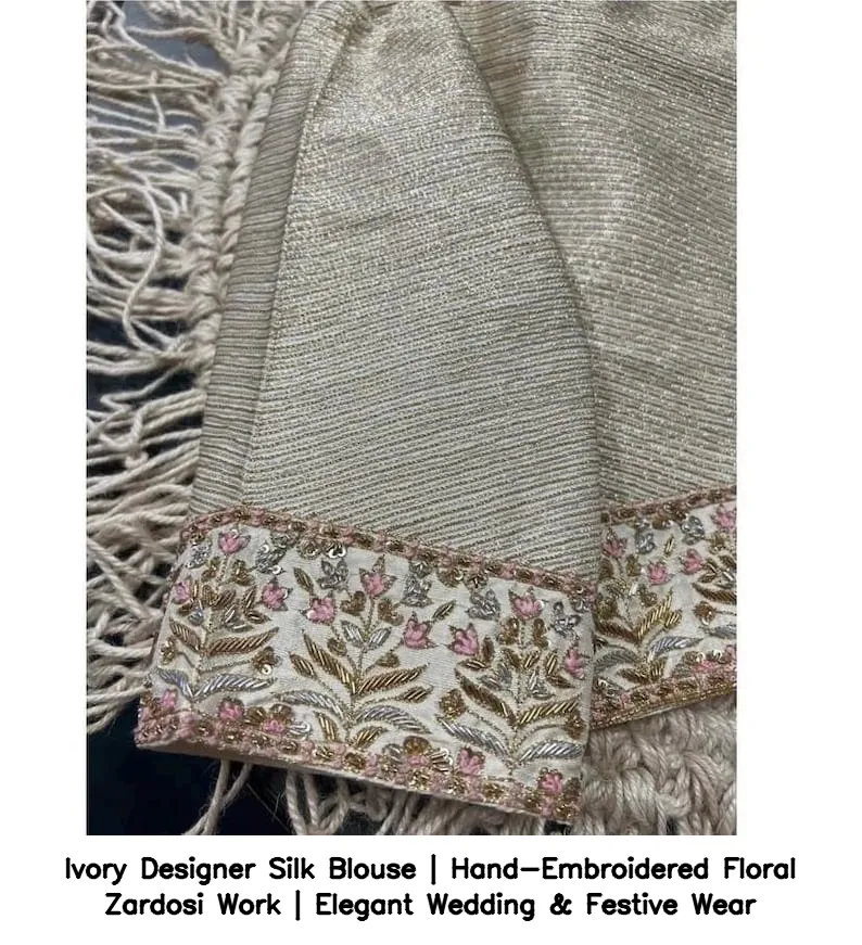 Ivory Designer Silk Blouse | Hand-Embroidered Floral Zardosi Work | Elegant Wedding & Festive Wear 4