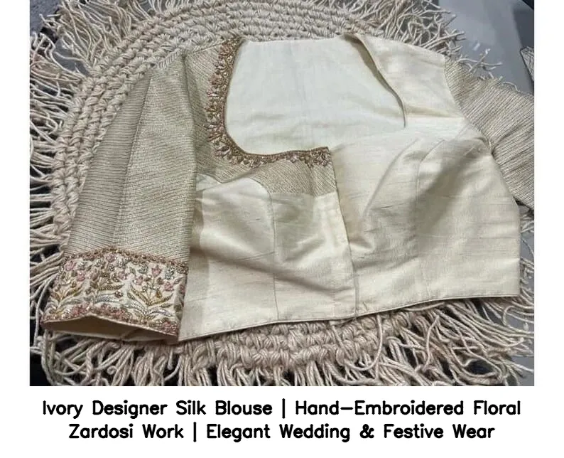 Ivory Designer Silk Blouse | Hand-Embroidered Floral Zardosi Work | Elegant Wedding & Festive Wear 6