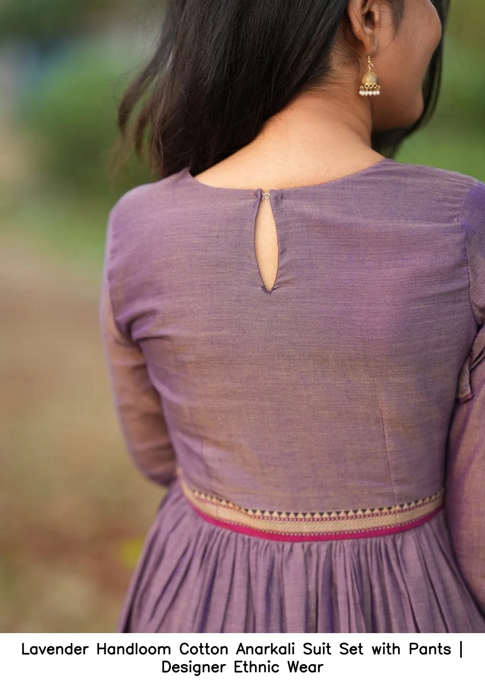 Lavender Handloom Cotton Anarkali Suit Set with Pants | Designer Ethnic Wear 3
