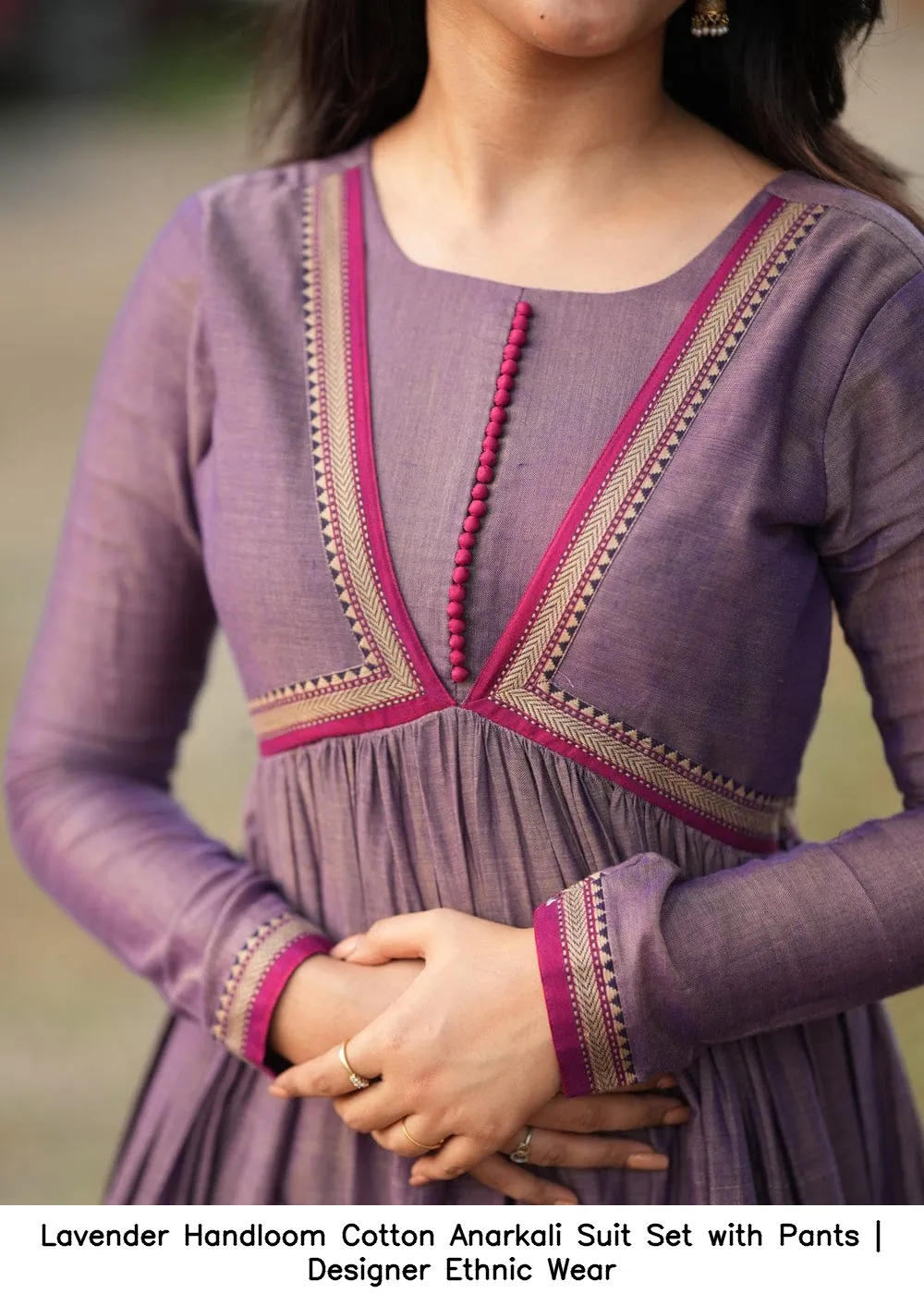 Lavender Handloom Cotton Anarkali Suit Set with Pants | Designer Ethnic Wear 4