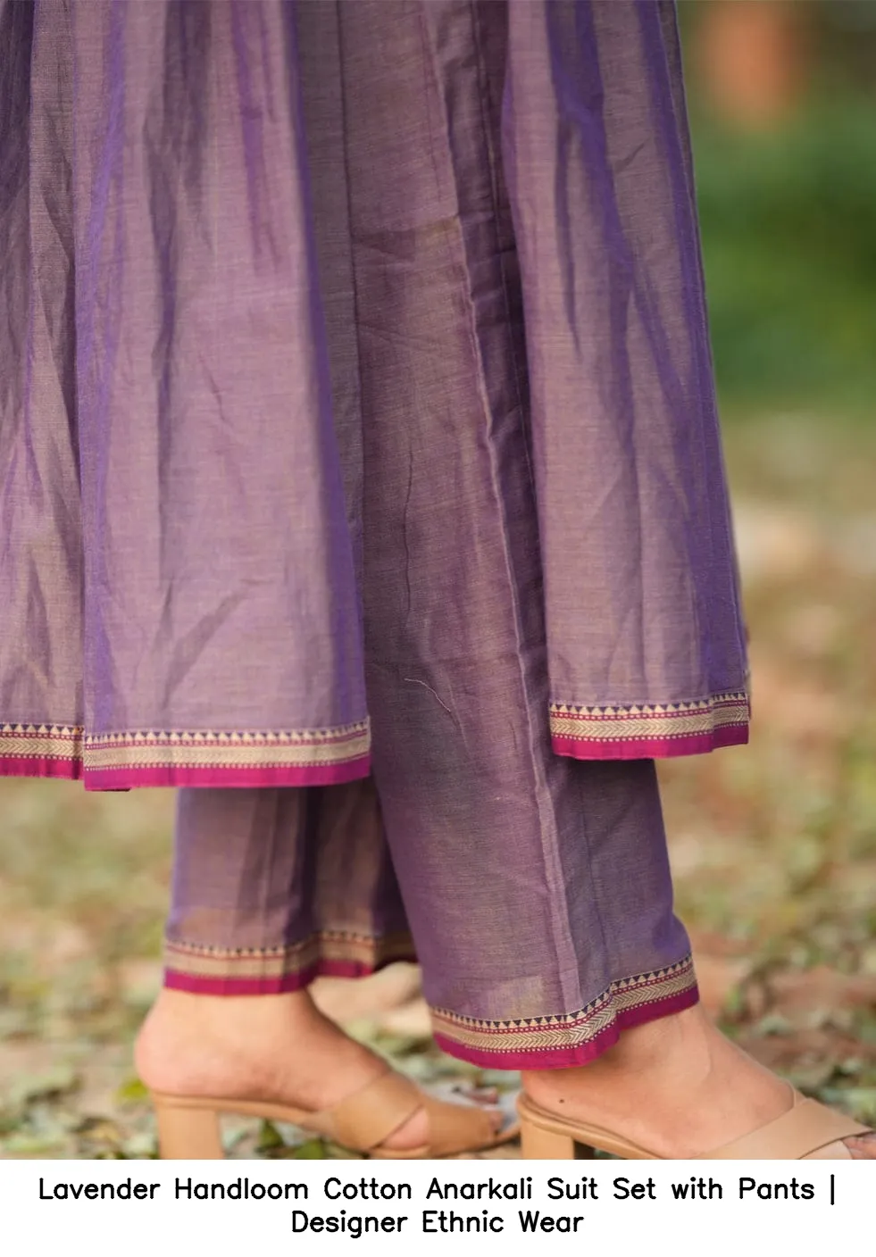 Lavender Handloom Cotton Anarkali Suit Set with Pants | Designer Ethnic Wear 5