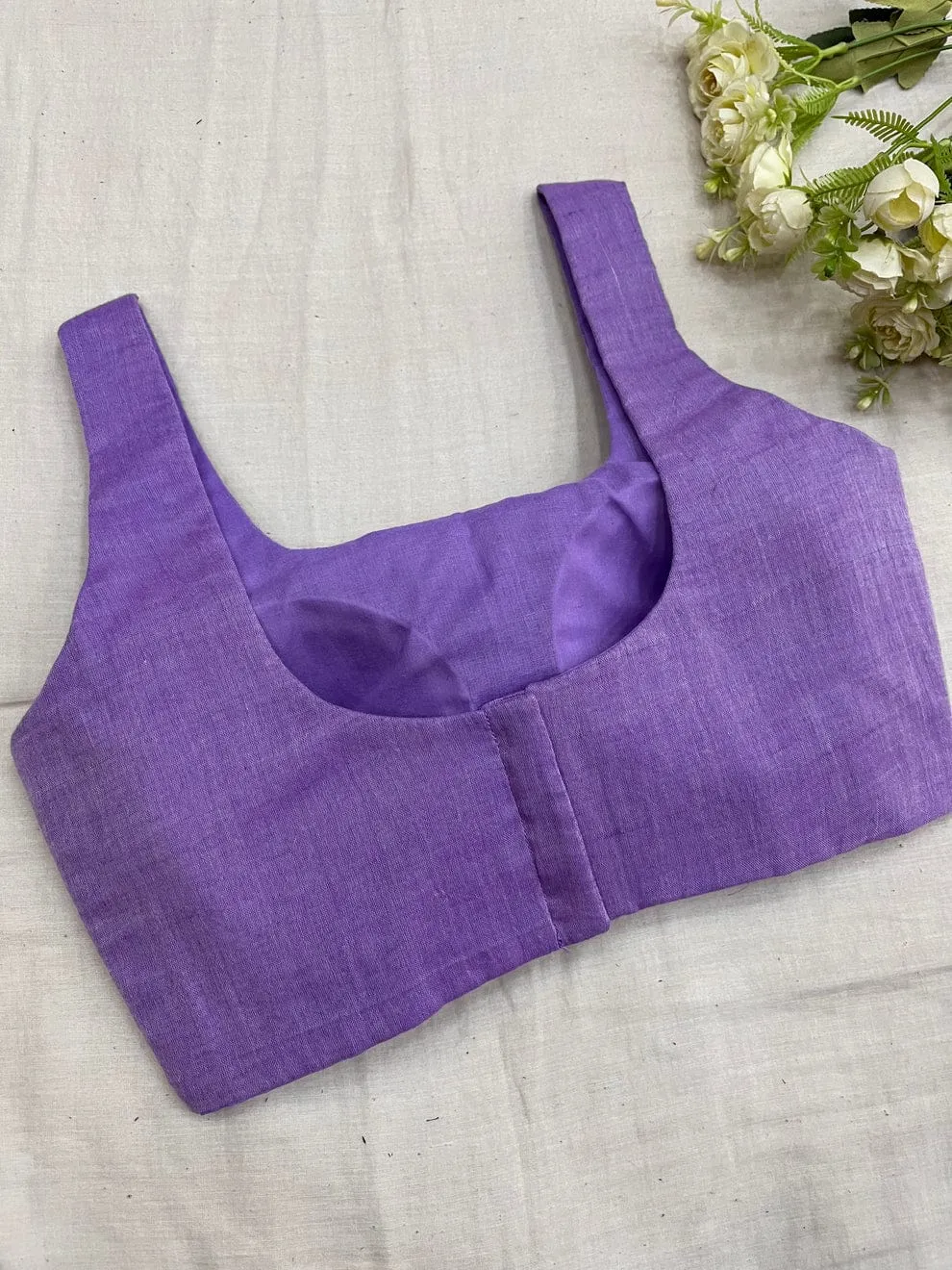 Lavender Purple Raw Silk Sleeveless Blouse – Premium Readymade Saree Blouse 1