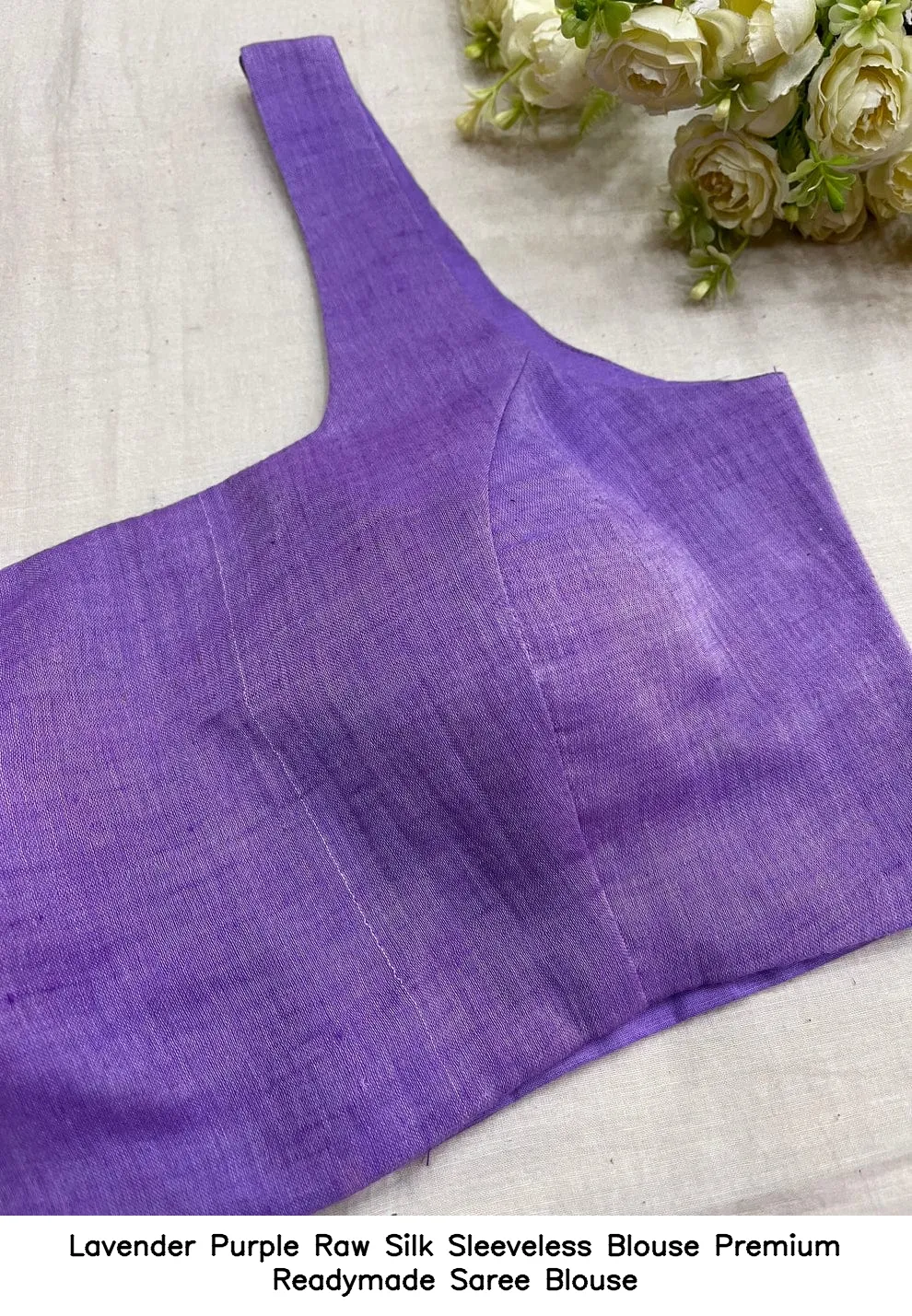 Lavender Purple Raw Silk Sleeveless Blouse – Premium Readymade Saree Blouse 2