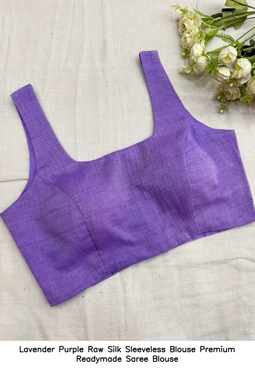 Lavender Purple Raw Silk Sleeveless Blouse – Premium Readymade Saree Blouse 3
