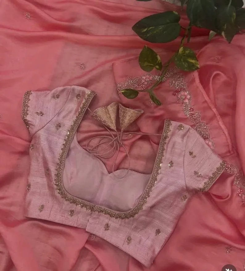 Luxury Handcrafted Silk Blouse for Sarees | Traditional Indian Aari Work