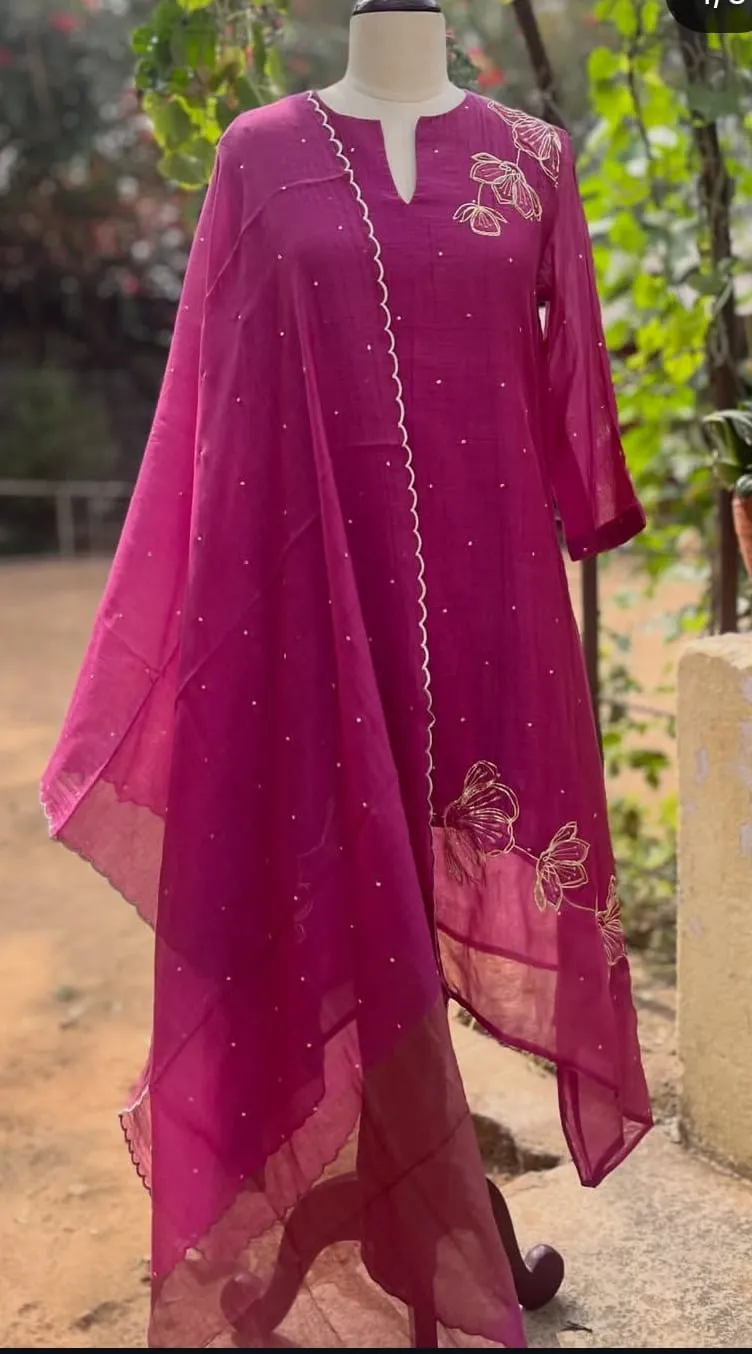 Luxury Magenta Embroidered Kurta | Premium Handcrafted Festive Wear for Women