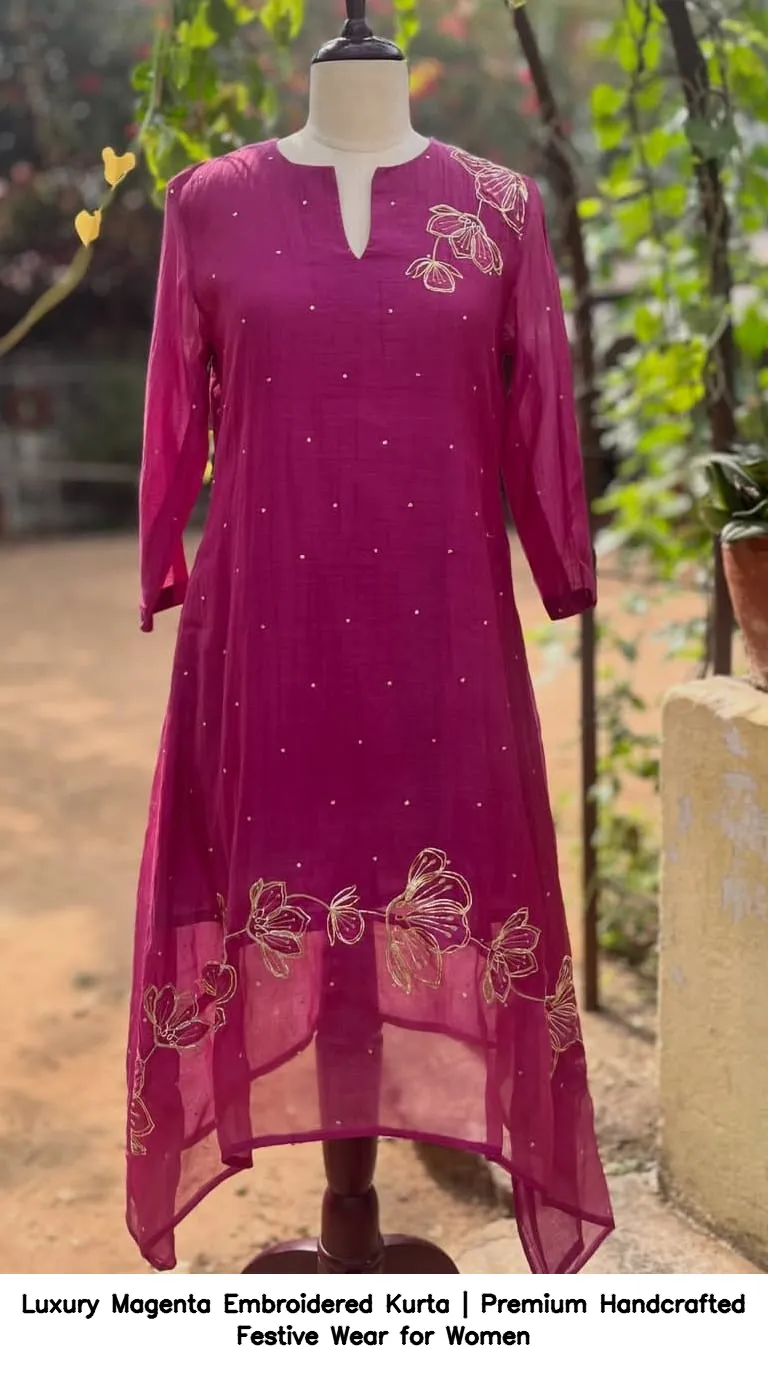 Luxury Magenta Embroidered Kurta | Premium Handcrafted Festive Wear for Women 2