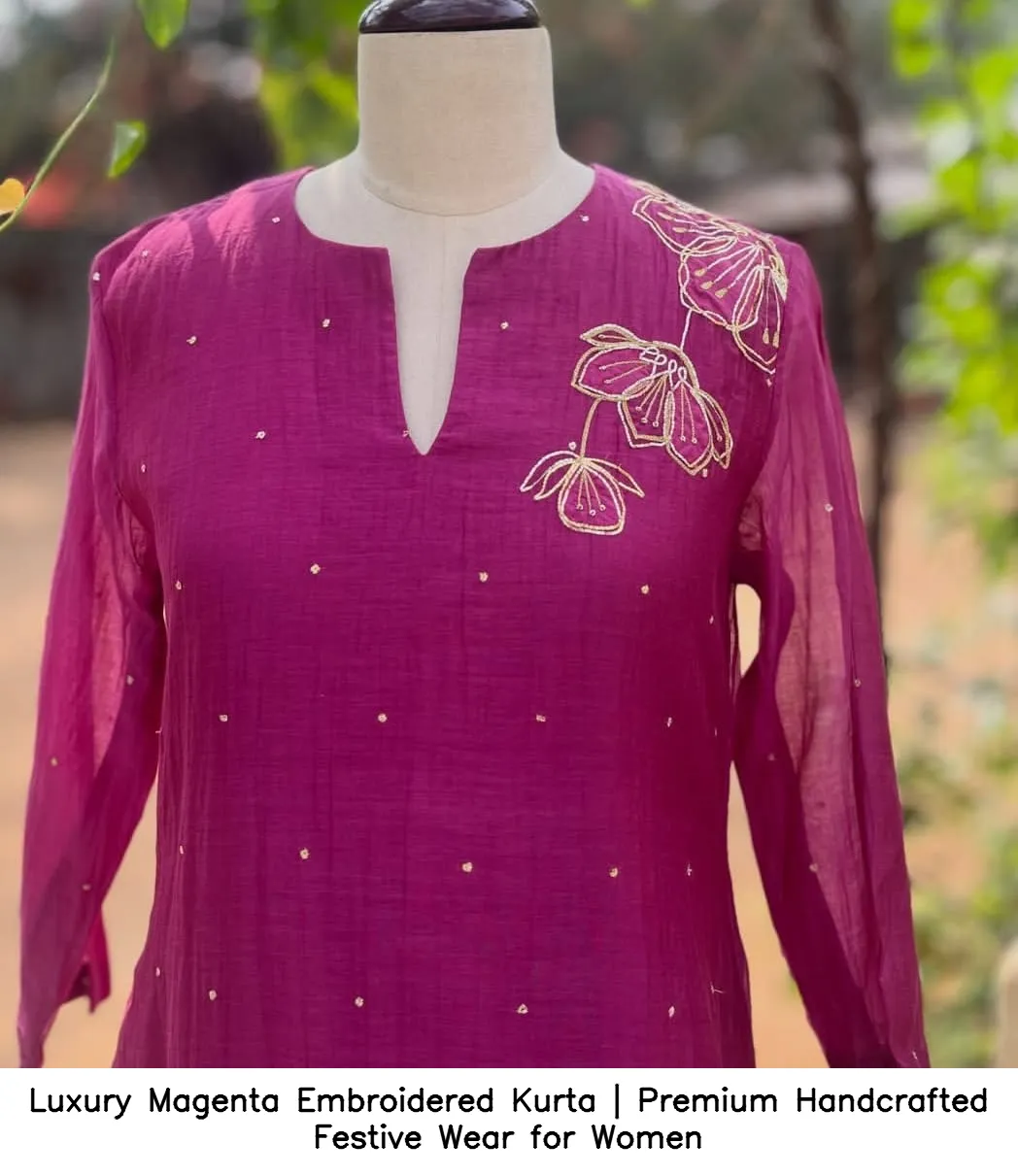 Luxury Magenta Embroidered Kurta | Premium Handcrafted Festive Wear for Women 3