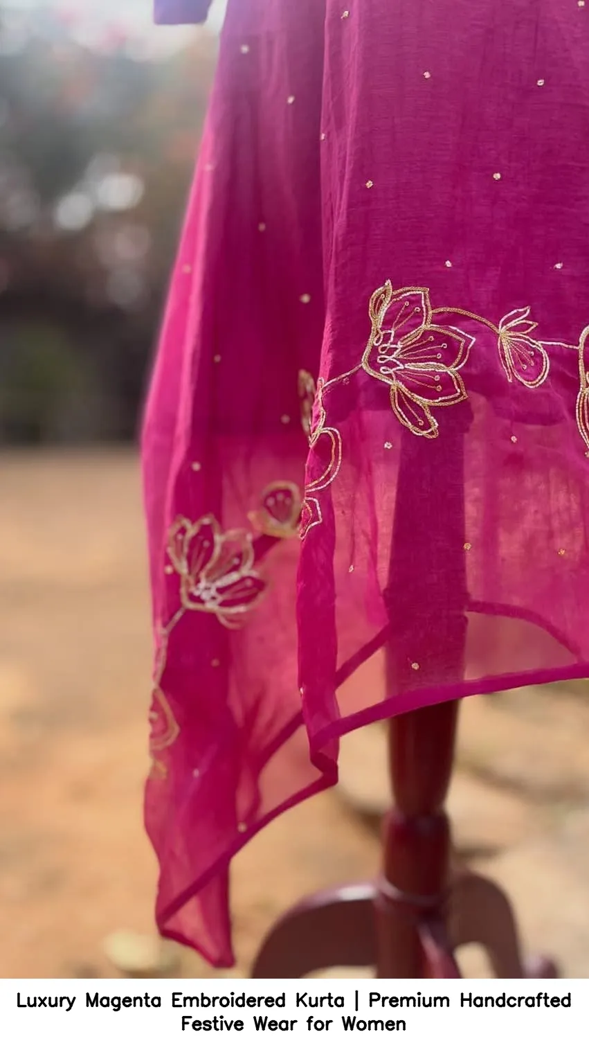 Luxury Magenta Embroidered Kurta | Premium Handcrafted Festive Wear for Women 4