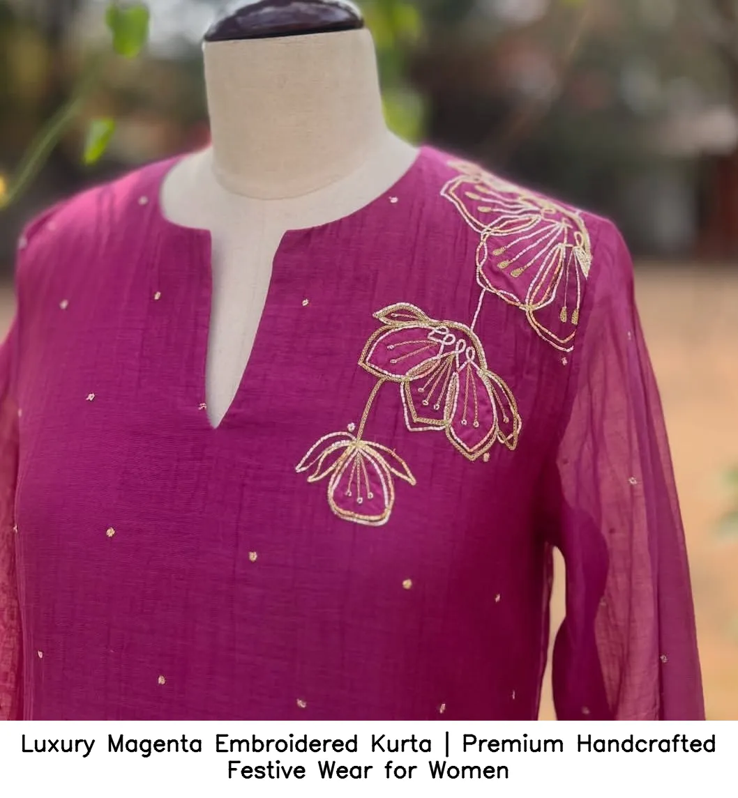 Luxury Magenta Embroidered Kurta | Premium Handcrafted Festive Wear for Women 5