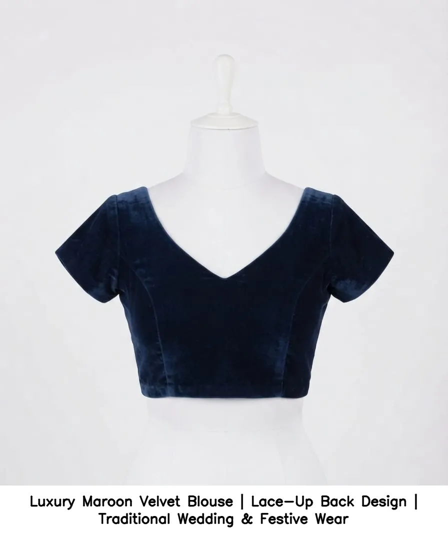 Luxury Maroon Velvet Blouse | Lace-Up Back Design | Traditional Wedding & Festive Wear 4