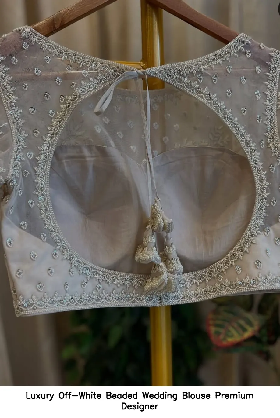 Luxury Off-White Beaded Wedding Blouse – Premium Designer 3