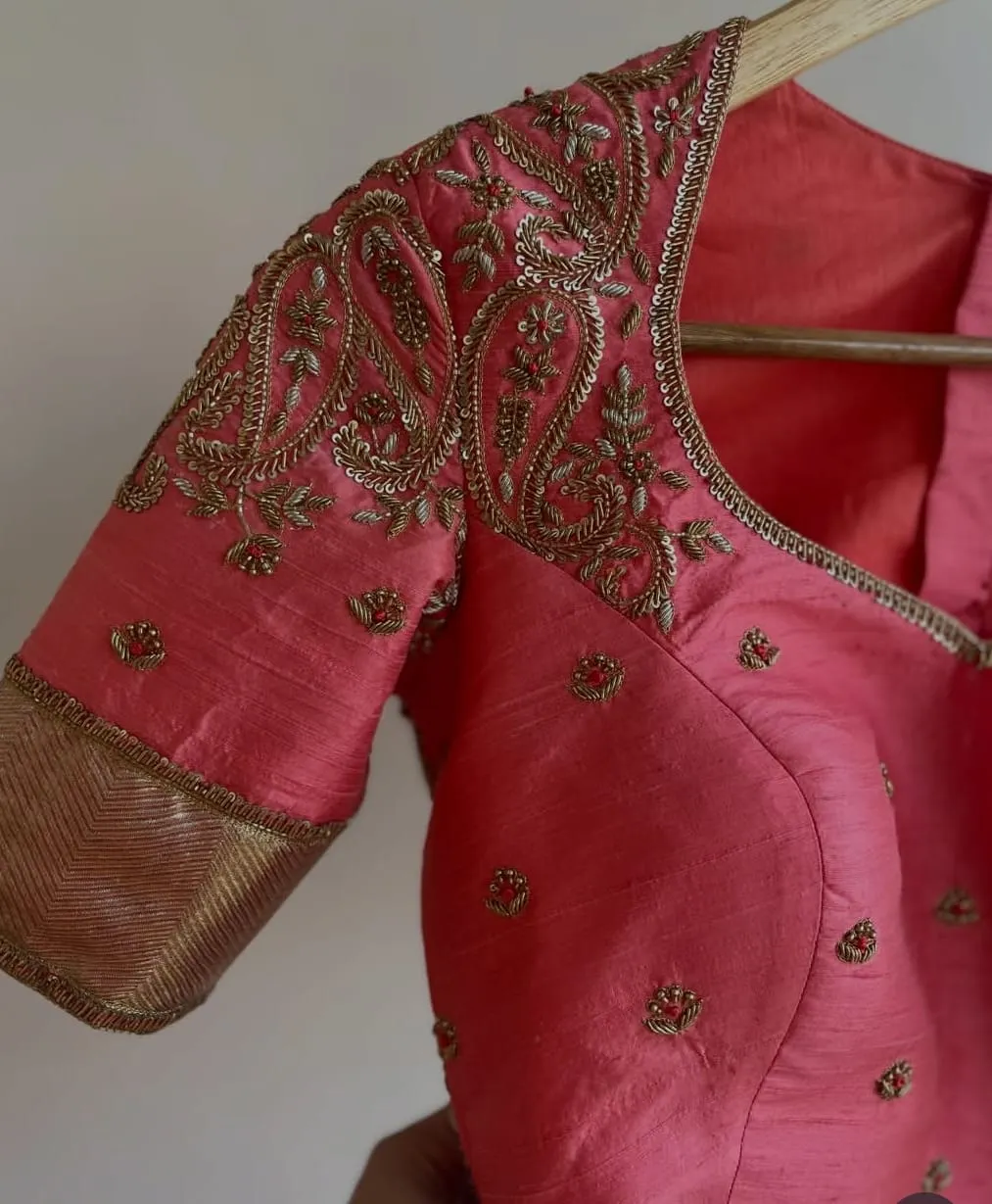 Luxury Pink Silk Blouse with Heavy Aari and Zardosi Work | Exclusive Ethnic Collection by