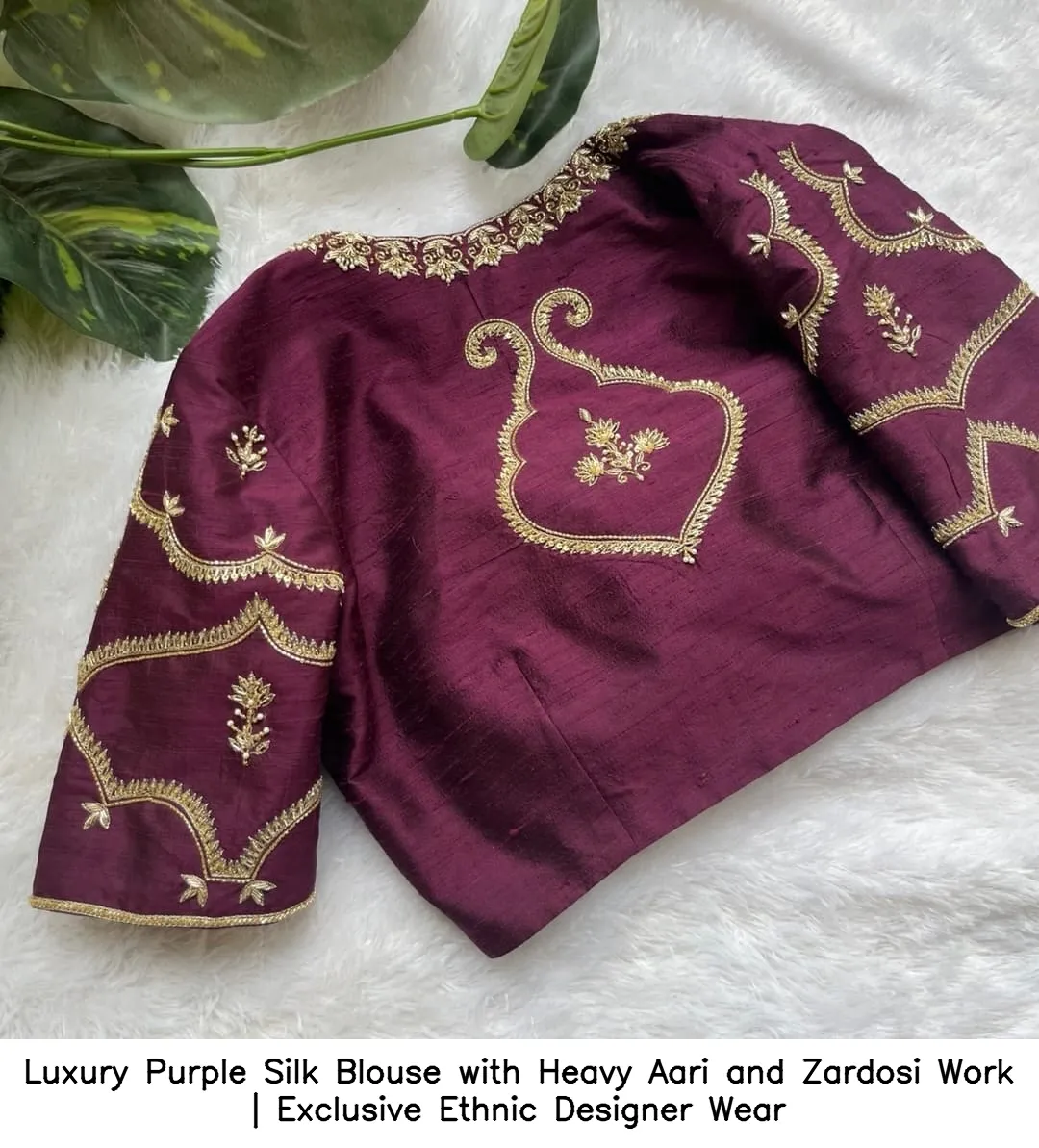 Luxury Purple Silk Blouse with Heavy Aari and Zardosi Work | Exclusive Ethnic Designer Wear 2