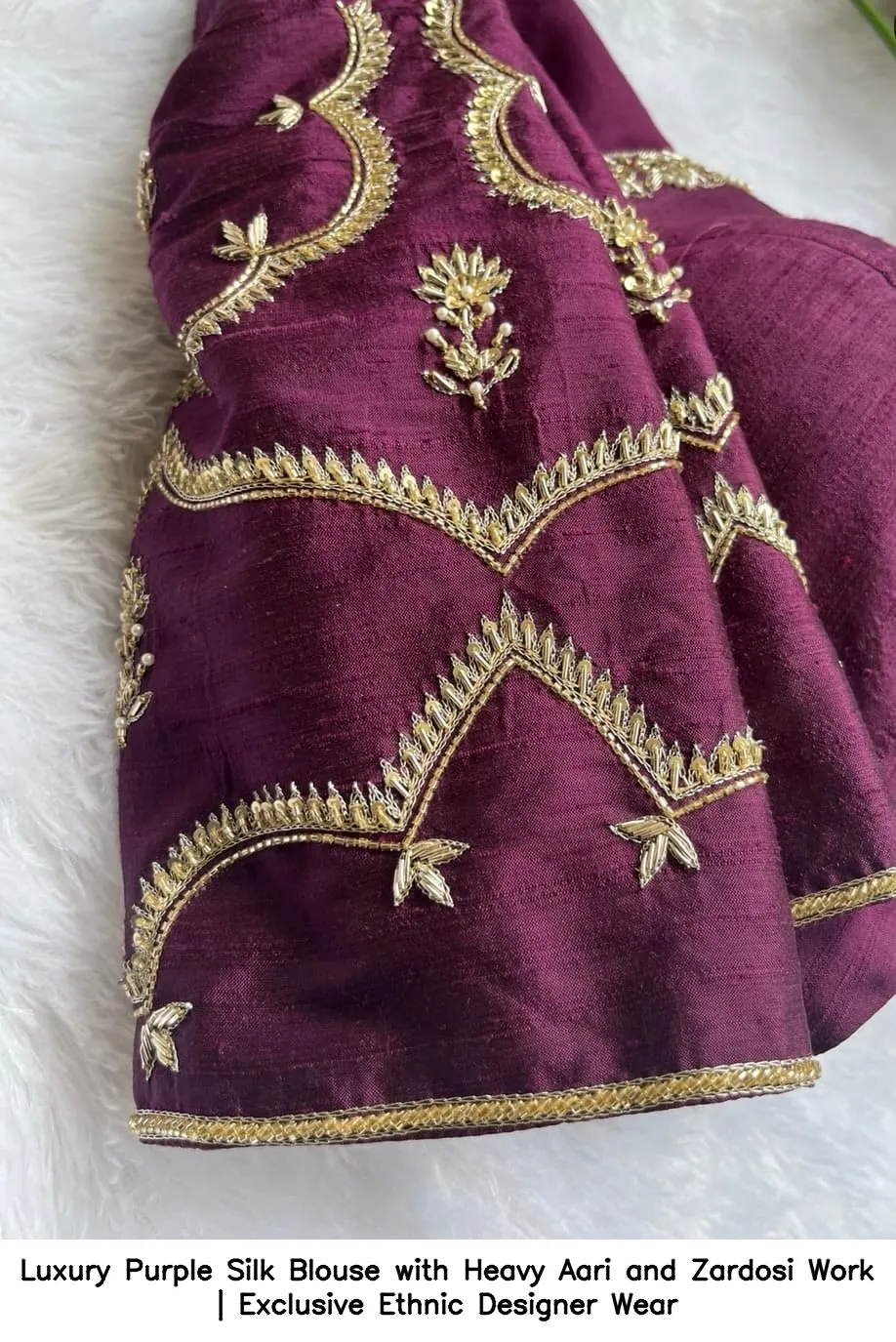 Luxury Purple Silk Blouse with Heavy Aari and Zardosi Work | Exclusive Ethnic Designer Wear 3