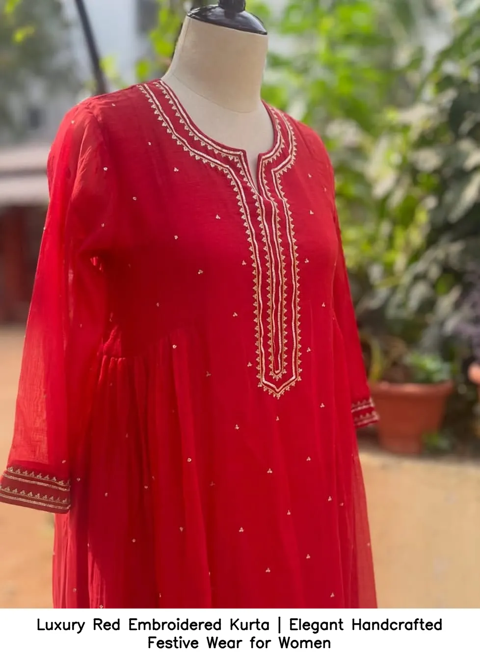 Luxury Red Embroidered Kurta | Elegant Handcrafted Festive Wear for Women 2