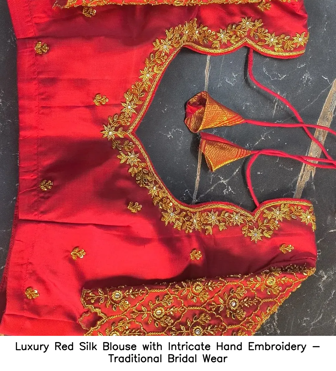 Luxury Red Silk Blouse with Intricate Hand Embroidery - Traditional Bridal Wear 3
