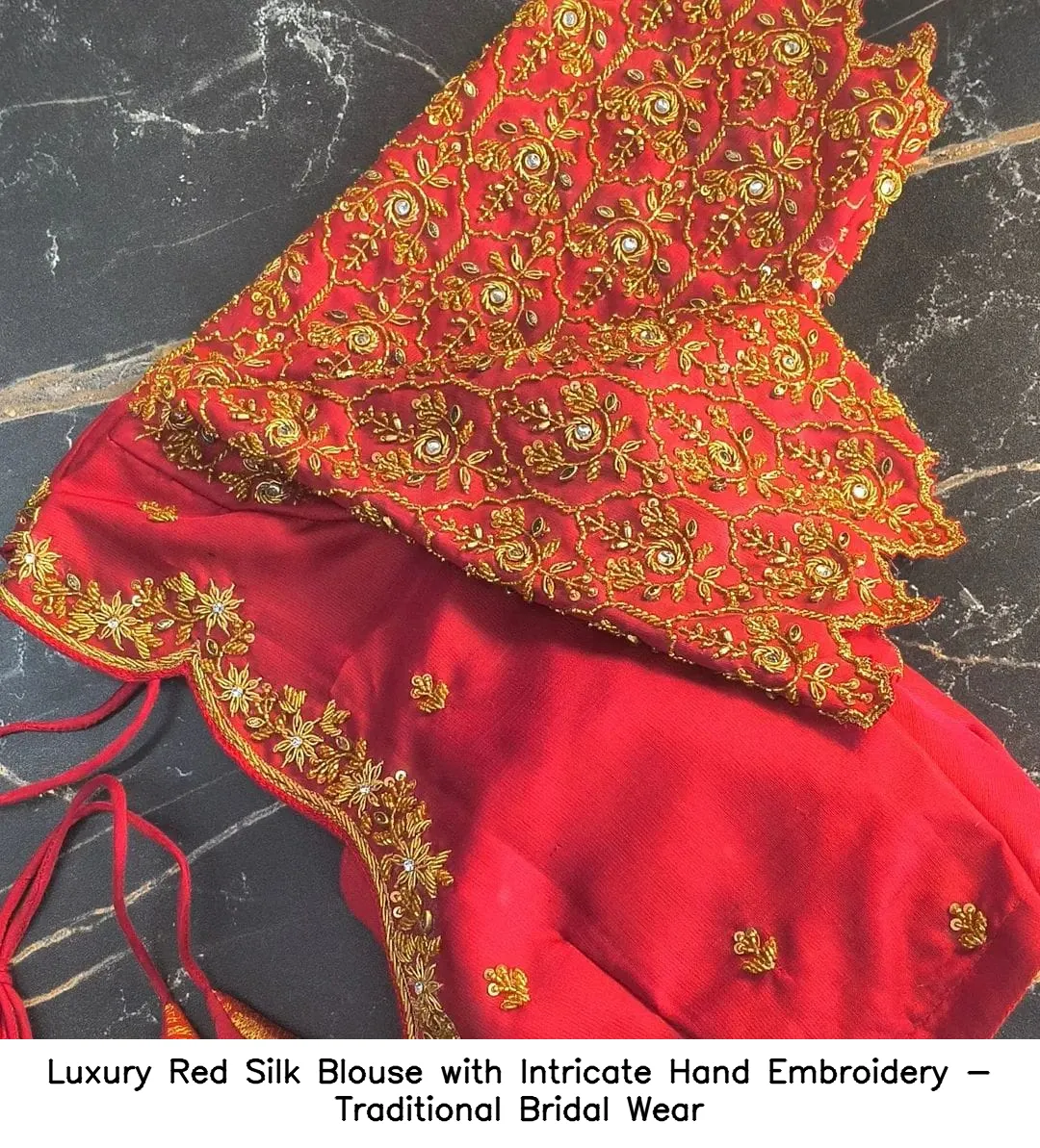 Luxury Red Silk Blouse with Intricate Hand Embroidery - Traditional Bridal Wear 4
