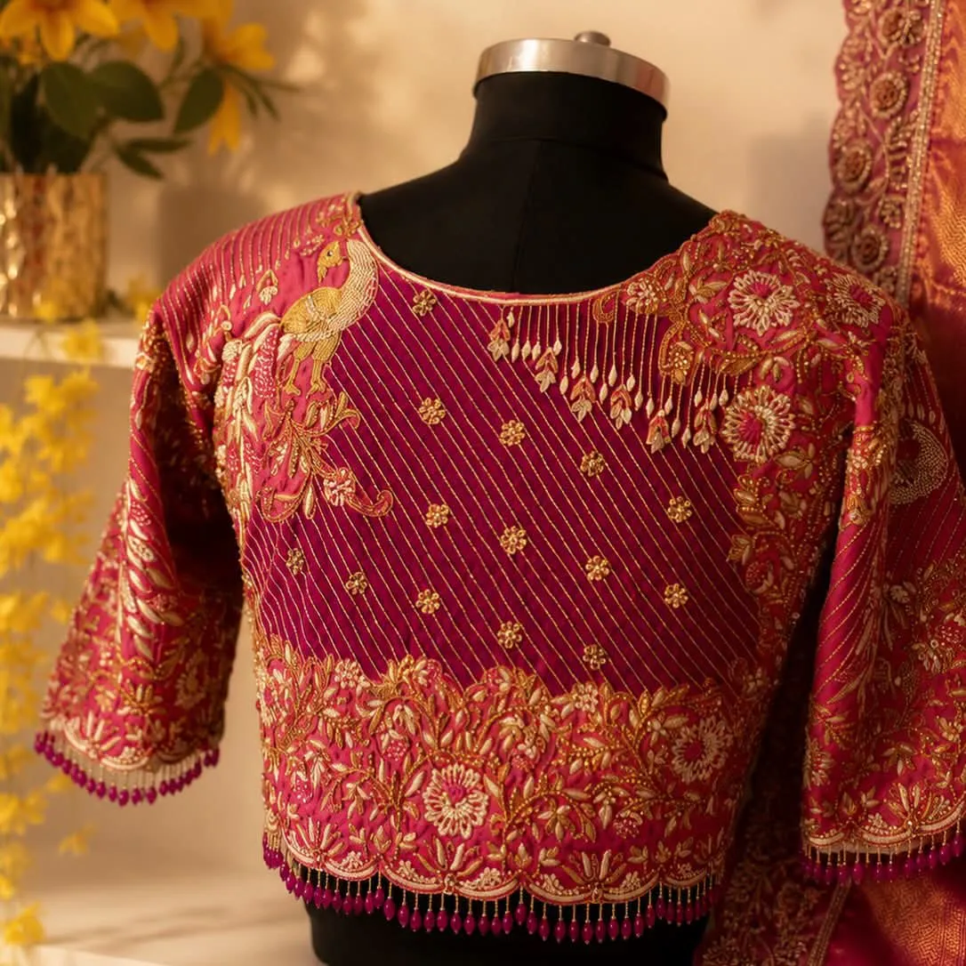 Magenta Designer Maggam Blouse | Intricate Hand-Embroidery